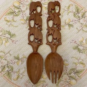 Wood Carved Elephant Salad Servers I South African